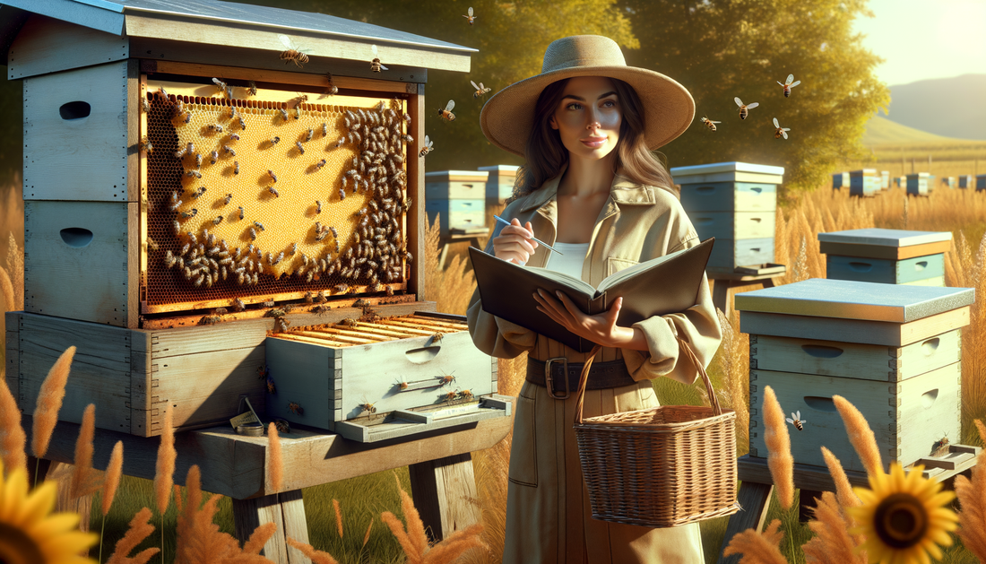 beekeeper taking notes in the apiary