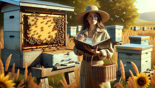 beekeeper taking notes in the apiary