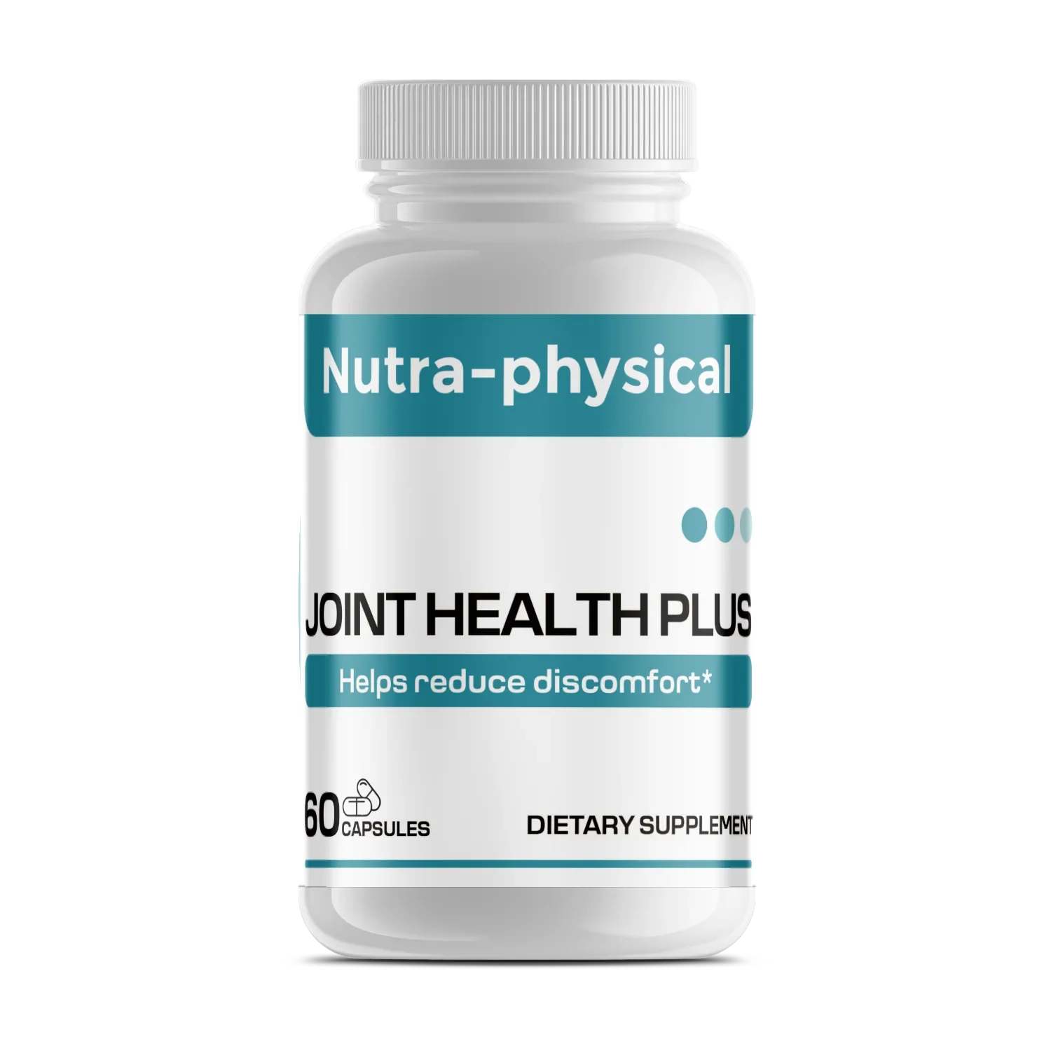 Nutra-physical Joint Health Plus dietary supplement bottle with 60 capsules to help reduce discomfort