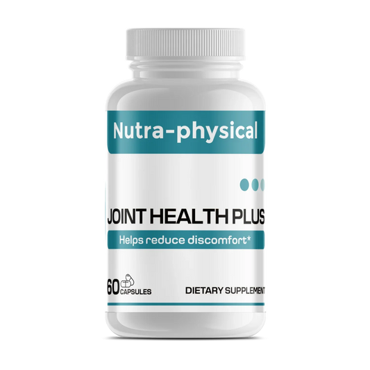 Nutra-physical Joint Health Plus dietary supplement bottle with 60 capsules to help reduce discomfort