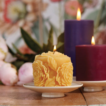 Beeswax Rose Blossom Pillar Candle - Backwoods Auctions