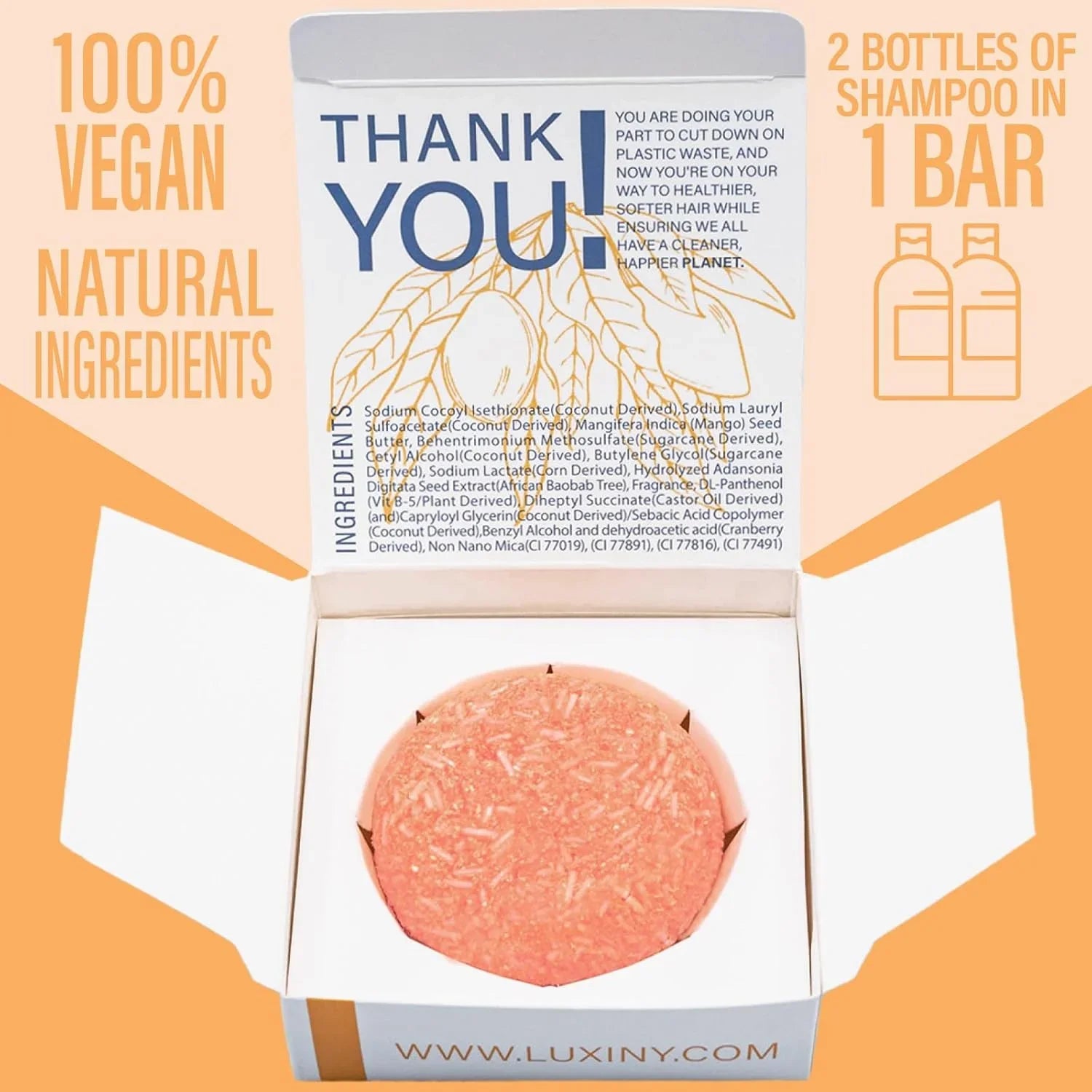 EPS bee hive shaped shampoo bar in white box with natural ingredients and vegan labels