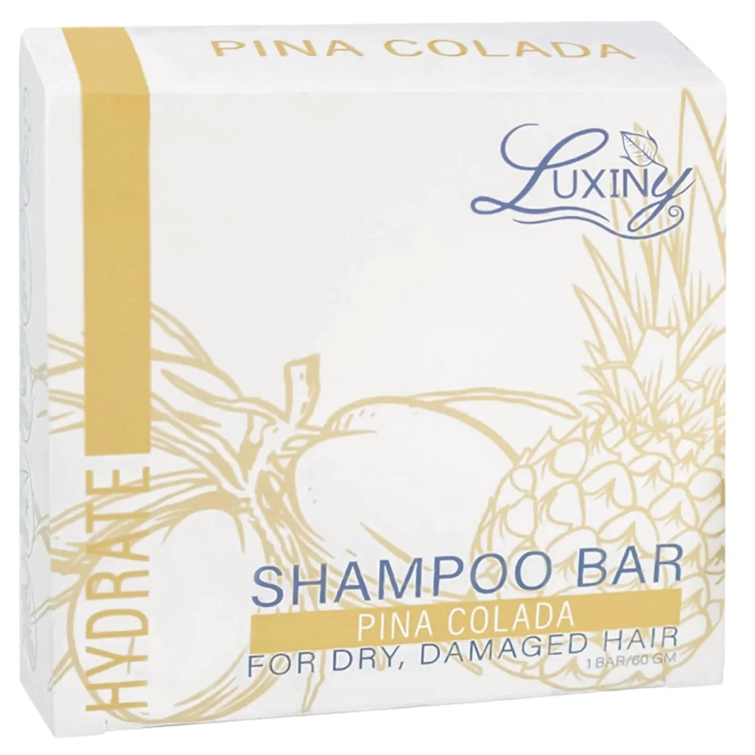 EPS bee hive shaped Luxiny Pina Colada hydrating shampoo bar for dry, damaged hair with pineapple design