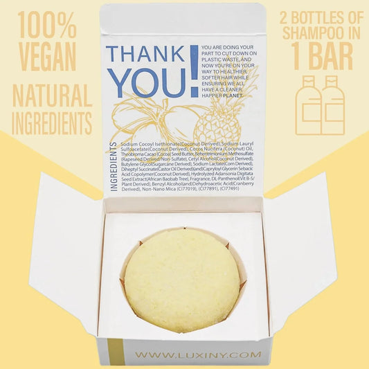 EPS bee hive shampoo bar in open box with 100% vegan natural ingredients label and eco-friendly message