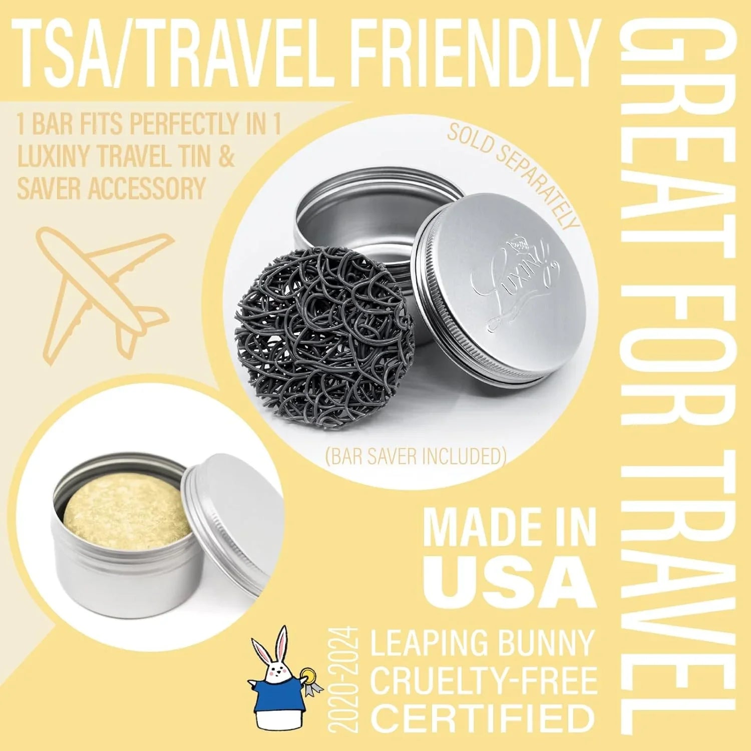 EPS bee hive with travel-friendly Luxiny tin, bar saver included, TSA approved, cruelty-free