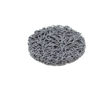 Close-up of a round gray EPS bee hive with an intricate tangled design on a white background
