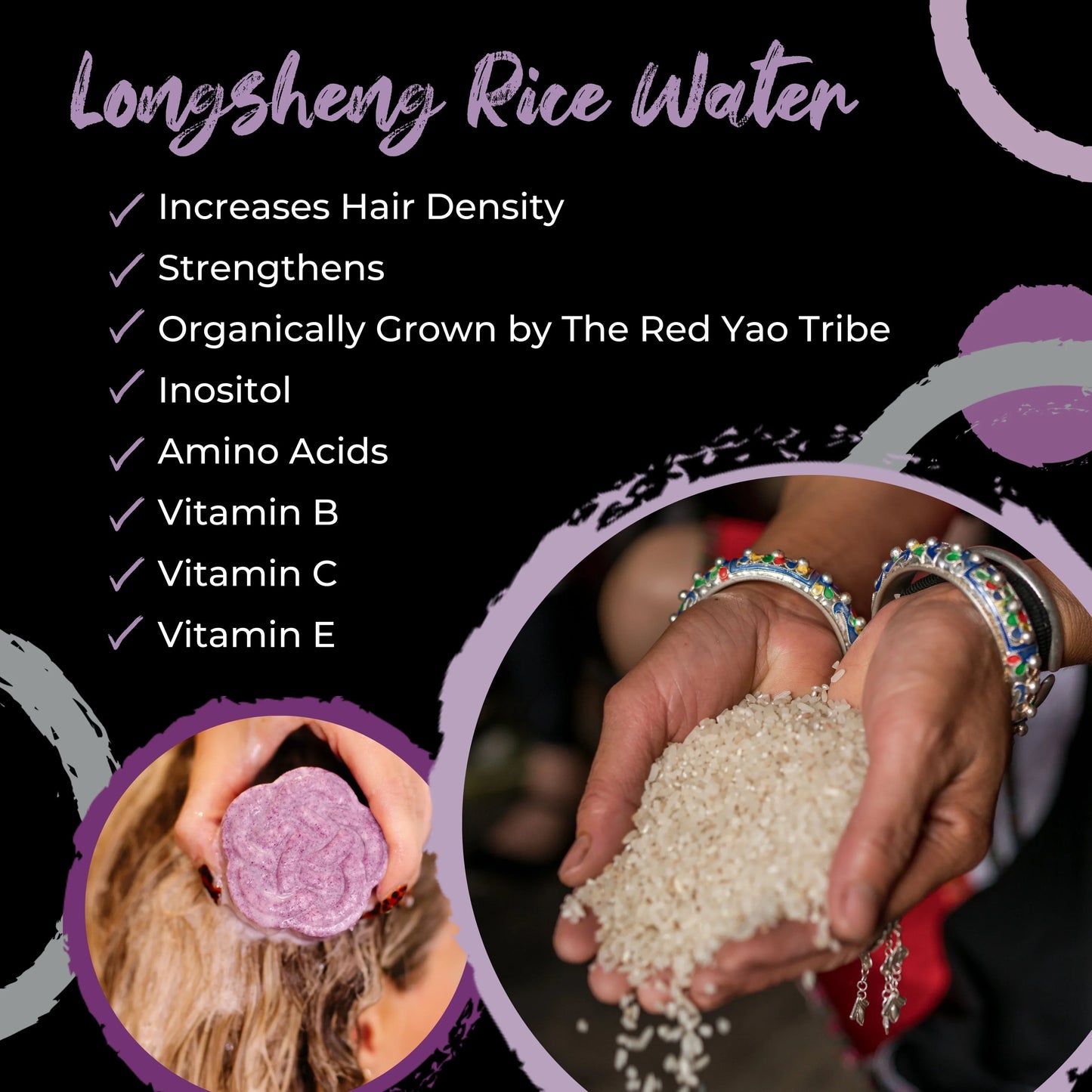 Hand holding white rice grains with colorful beaded bracelets, eps bee hive
