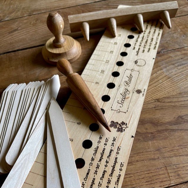 Garden Gift Set - American Hardwood Seed and Bed Ruler, Dibblers, Pot Tamper and Markers - Backwoods Auctions