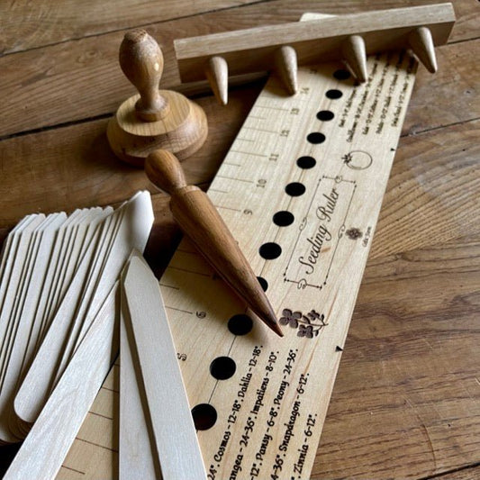 Garden Gift Set - American Hardwood Seed and Bed Ruler, Dibblers, Pot Tamper and Markers - Backwoods Auctions