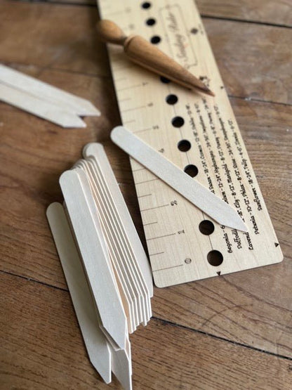 Garden Gift Set - American Hardwood Seed and Bed Ruler, Dibblers, Pot Tamper and Markers - Backwoods Auctions