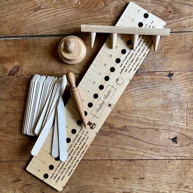 Garden Gift Set - American Hardwood Seed and Bed Ruler, Dibblers, Pot Tamper and Markers - Backwoods Auctions