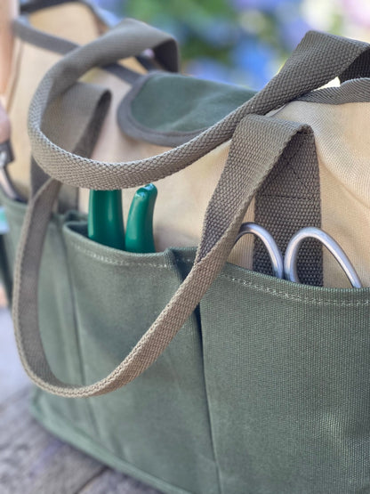 Waxed Canvas Garden Tool Bag | Heavy-Duty 8-Pocket Tote - Backwoods Auctions