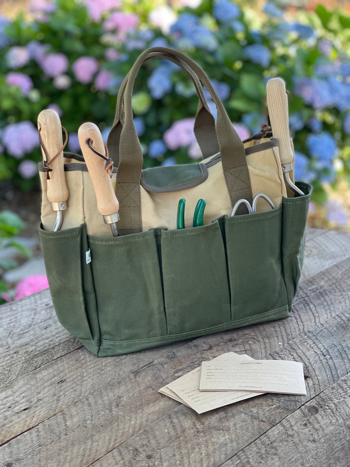 Waxed Canvas Garden Tool Bag | Heavy-Duty 8-Pocket Tote - Backwoods Auctions