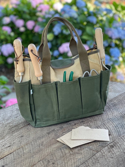 Waxed Canvas Garden Tool Bag | Heavy-Duty 8-Pocket Tote - Backwoods Auctions