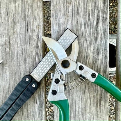 Garden Tool Sharpener - Diamond + Carbon Steel Hone Reversible Paddle For Sharpening Pruners, Clippers Mower Blades and Scissors - Backwoods Auctions