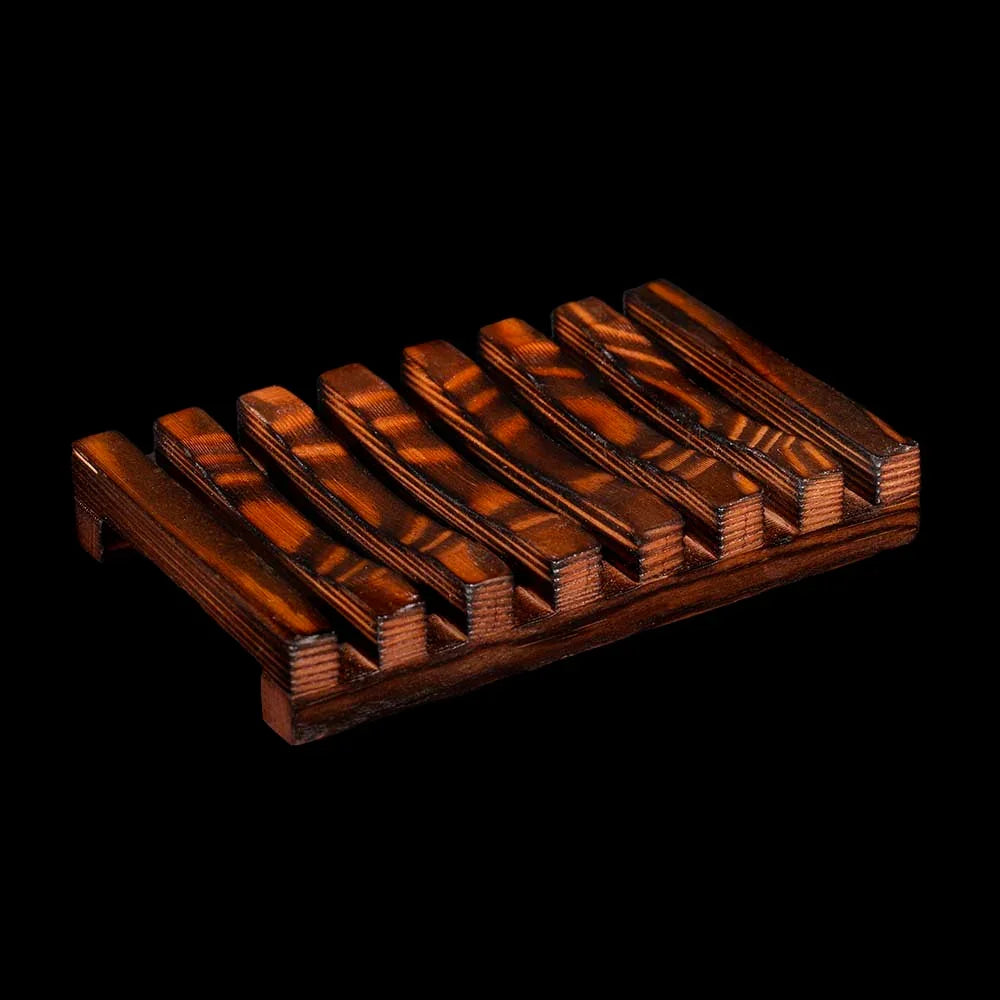 Burnt wooden EPS bee hive frame with smooth, dark-grain finish on black background