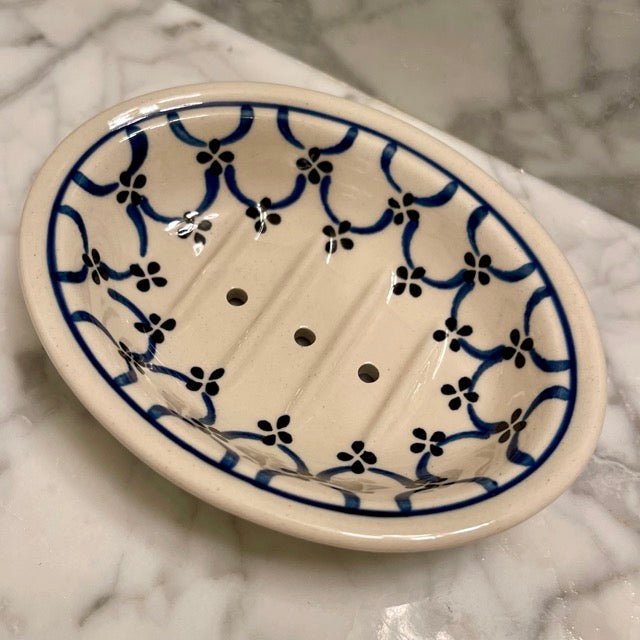 Hand-painted Polish Floral Ceramic Soap Dish - Light Floral - Backwoods Auctions