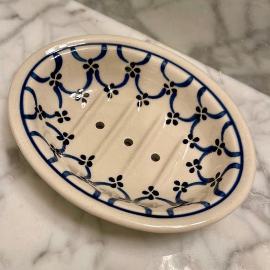 Hand-painted Polish Floral Ceramic Soap Dish - Light Floral - Backwoods Auctions