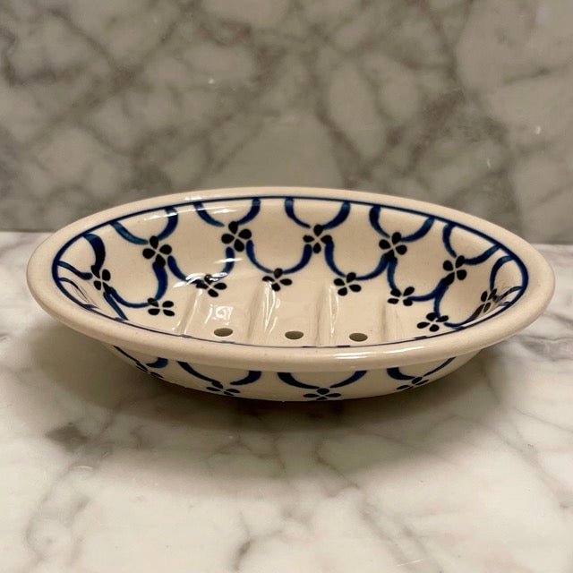Hand-painted Polish Floral Ceramic Soap Dish - Light Floral - Backwoods Auctions