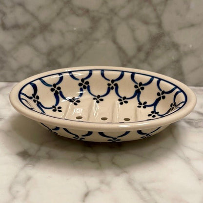 Hand-painted Polish Floral Ceramic Soap Dish - Light Floral - Backwoods Auctions