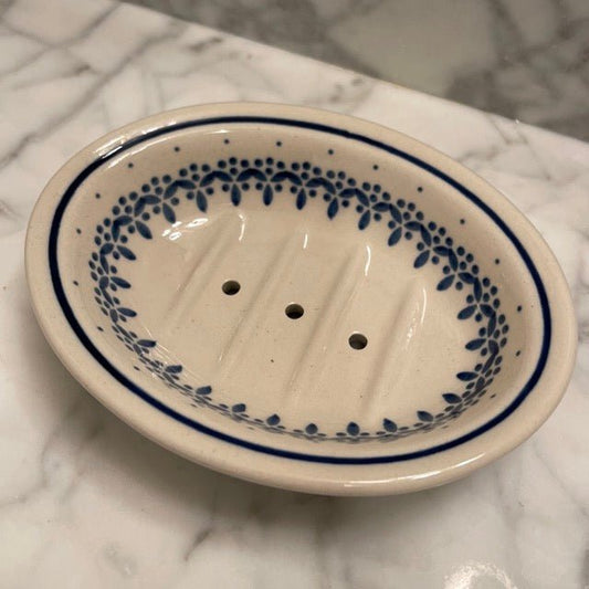 Hand-painted Polish Floral Ceramic Soap Dish - Vine - Backwoods Auctions