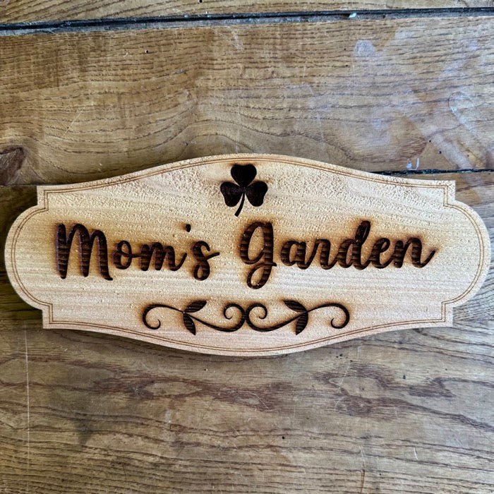 Mom's Garden Sign with Shamrock - Made in USA with American Cedar - Backwoods Auctions