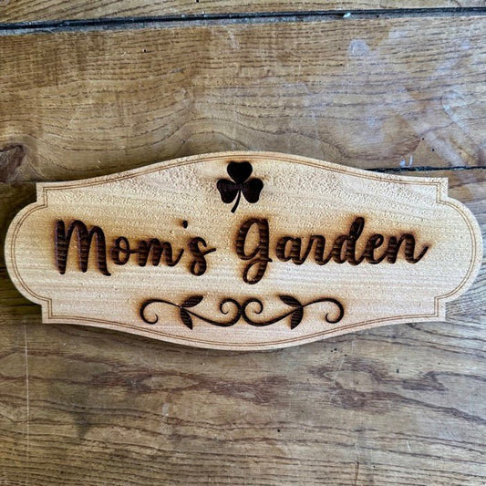 Mom's Garden Sign with Shamrock - Made in USA with American Cedar - Backwoods Auctions