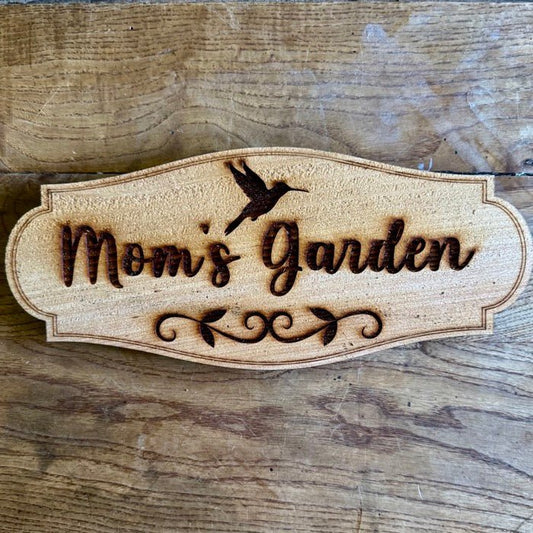 Mom's Garden Sign with Hummingbird - Made in USA with American Cedar - Backwoods Auctions